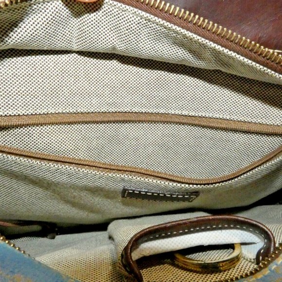 Dooney & Bourke Satchel Blue Denim DB Saddlebag Logo Handbag Leather Trim Purse - Picture 10 of 16